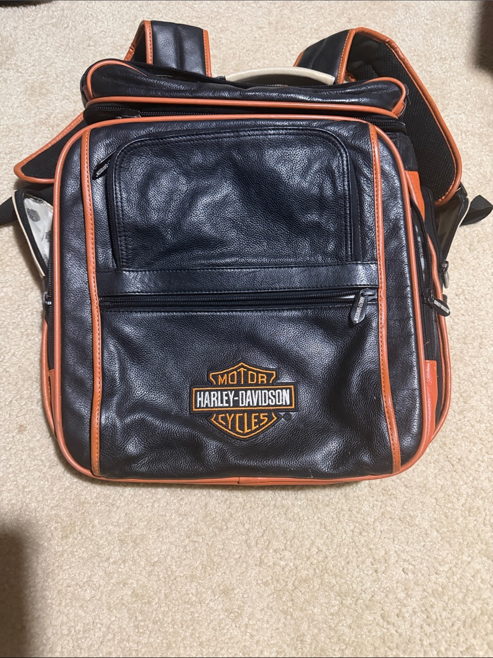 Harley-Davidson Black and Orange Leather Zip Backpack